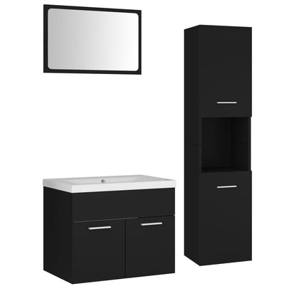 Bathroom Furniture Set Black Engineered Wood