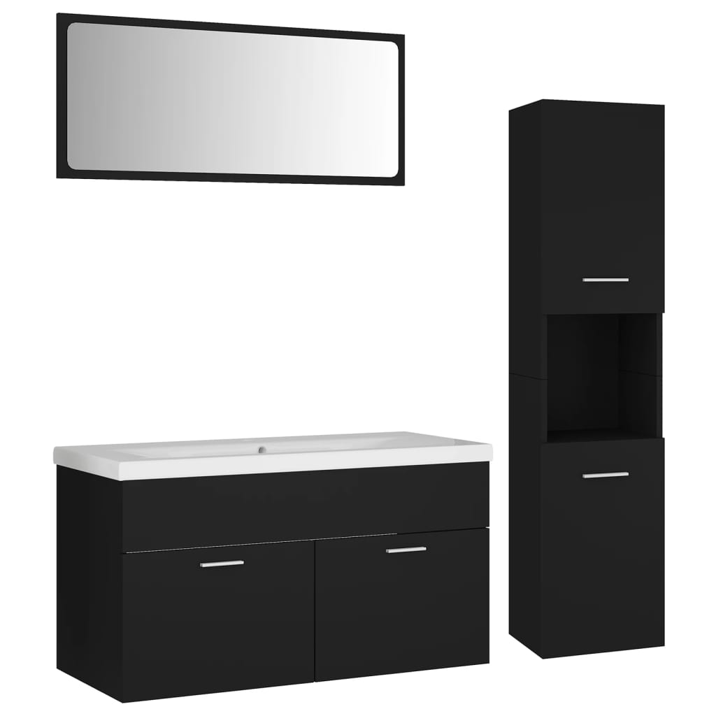 Bathroom Furniture Set Black Engineered Wood