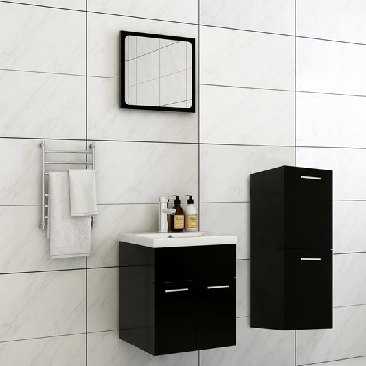 Bathroom Furniture Set Black Engineered Wood