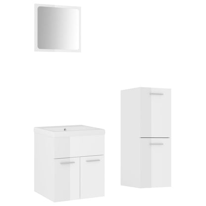 Bathroom Furniture Set High Gloss White Engineered Wood