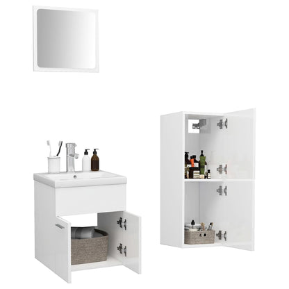 Bathroom Furniture Set High Gloss White Engineered Wood