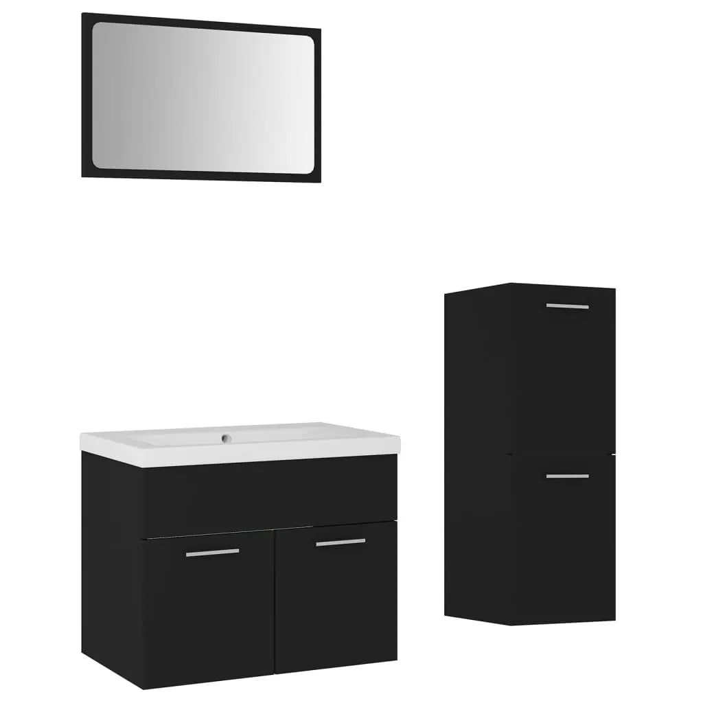 Bathroom Furniture Set Black Engineered Wood