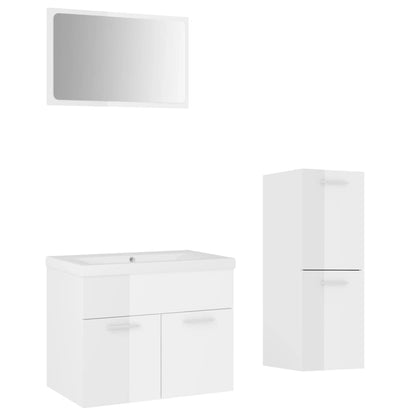 Bathroom Furniture Set High Gloss White Engineered Wood