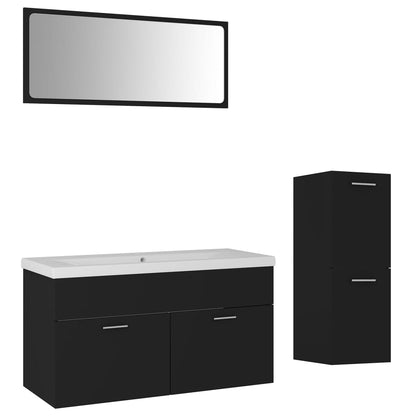 Bathroom Furniture Set Black Engineered Wood