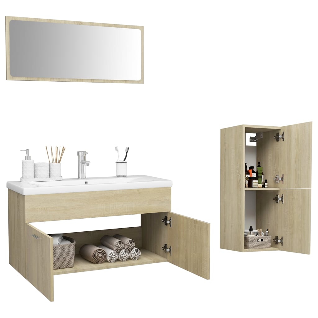 Bathroom Furniture Set Sonoma Oak Engineered Wood