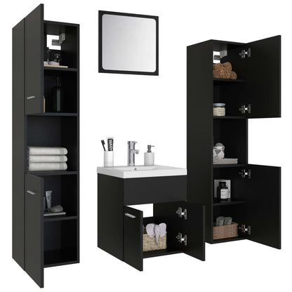 Bathroom Furniture Set Black Engineered Wood