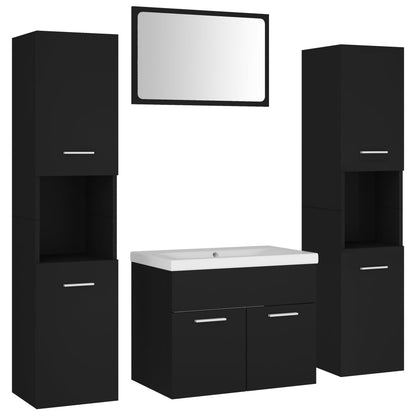 Bathroom Furniture Set Black Engineered Wood