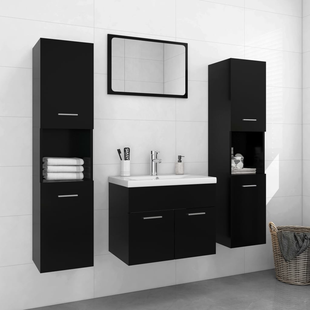 Bathroom Furniture Set Black Engineered Wood