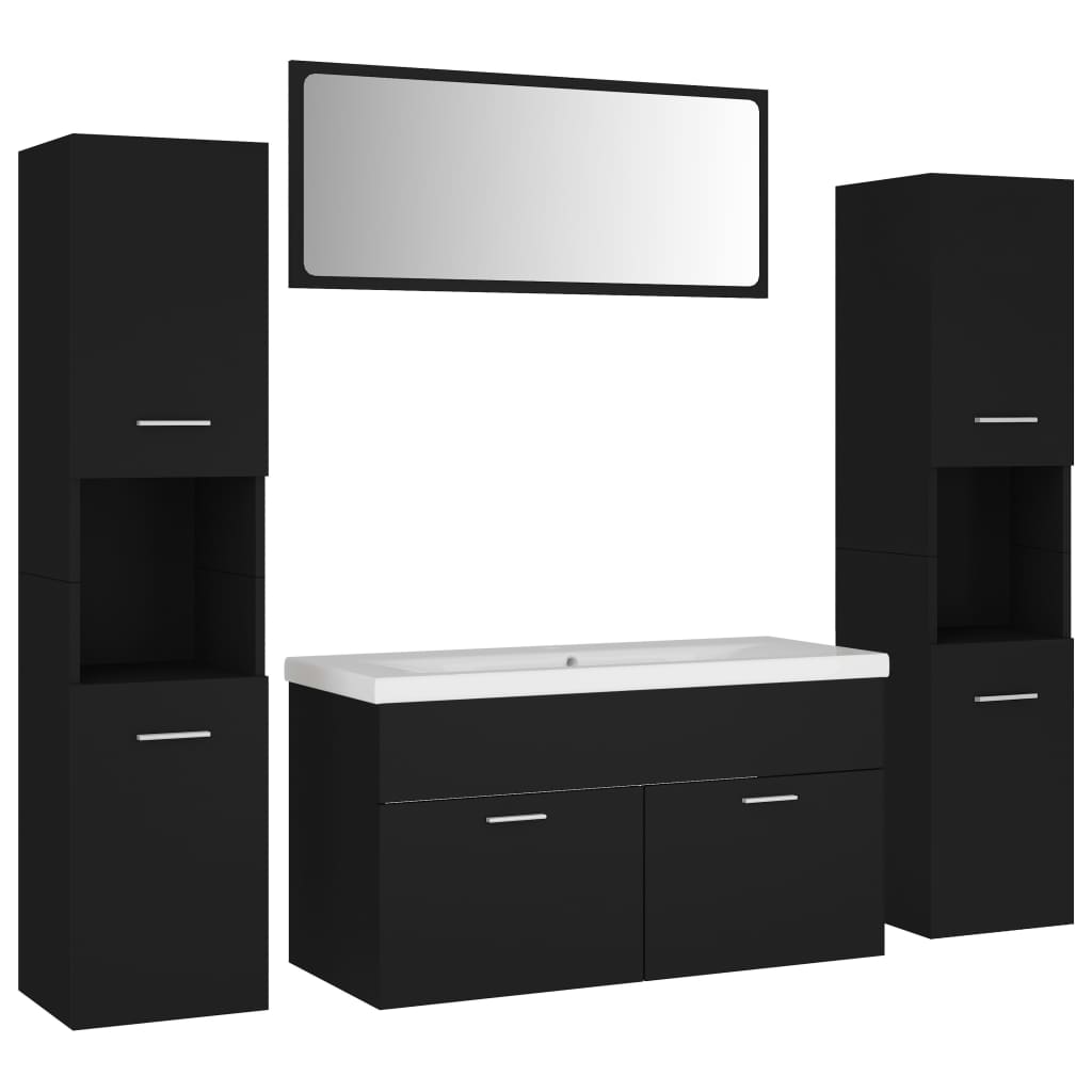 Bathroom Furniture Set Black Engineered Wood