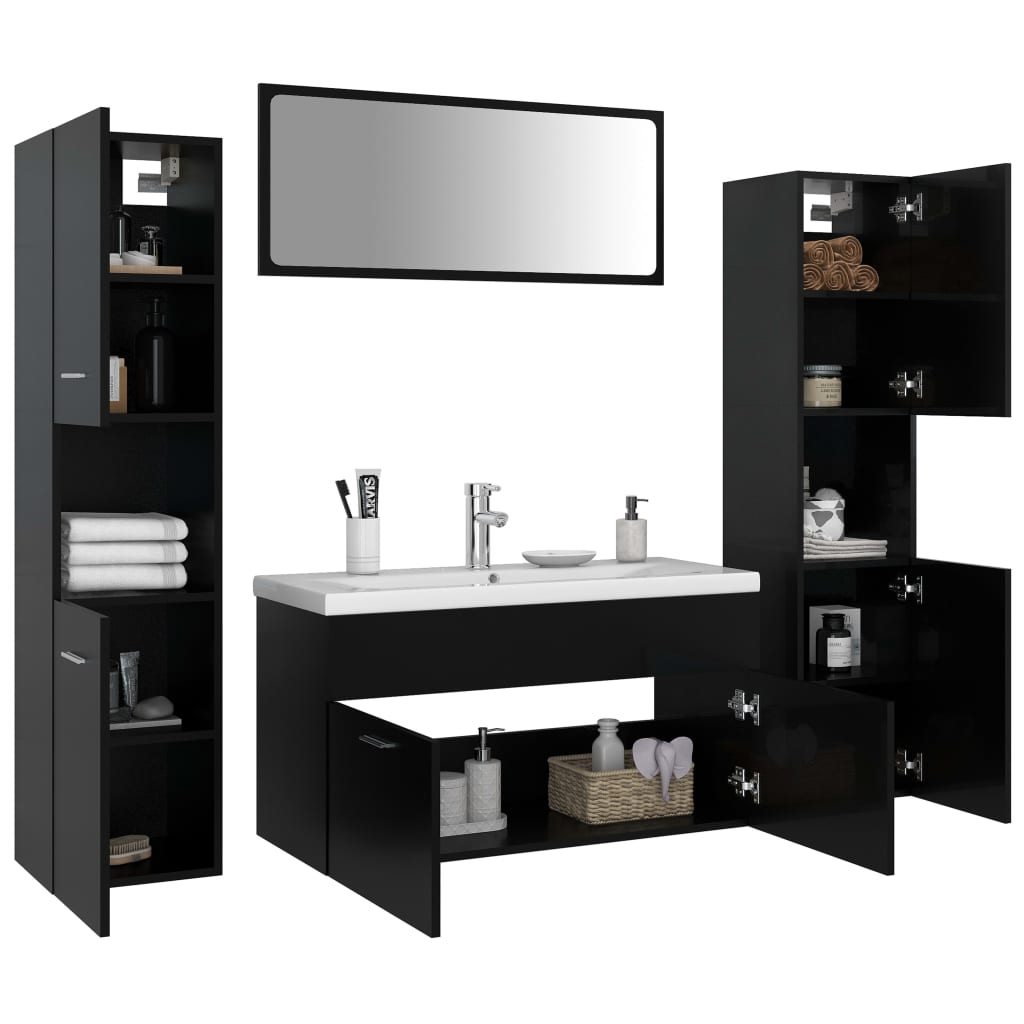 Bathroom Furniture Set Black Engineered Wood