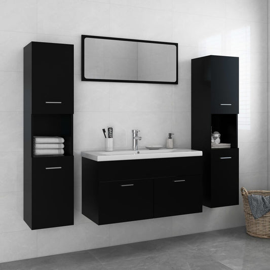 Bathroom Furniture Set Black Engineered Wood