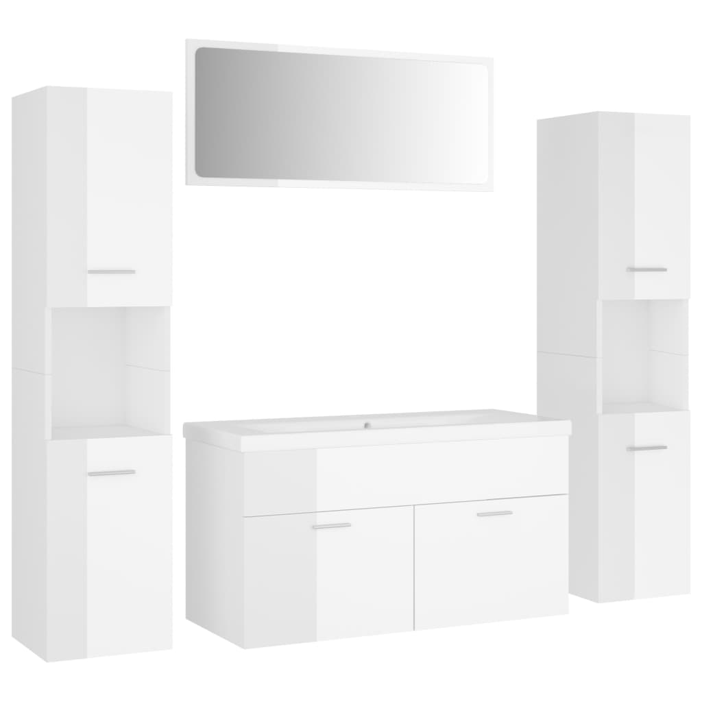 Bathroom Furniture Set High Gloss White Engineered Wood