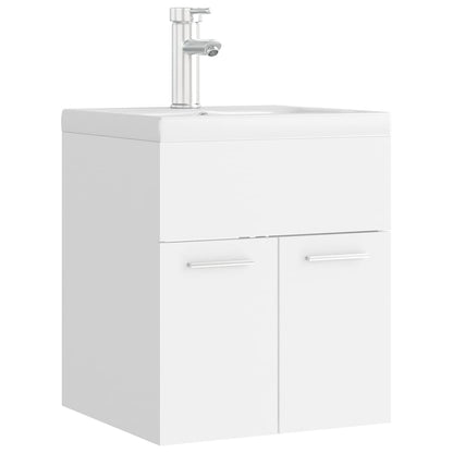 Sink Cabinet with Built-in Basin White Engineered Wood