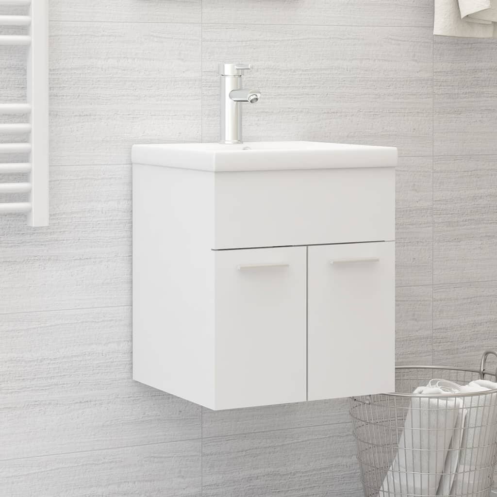 Sink Cabinet with Built-in Basin White Engineered Wood