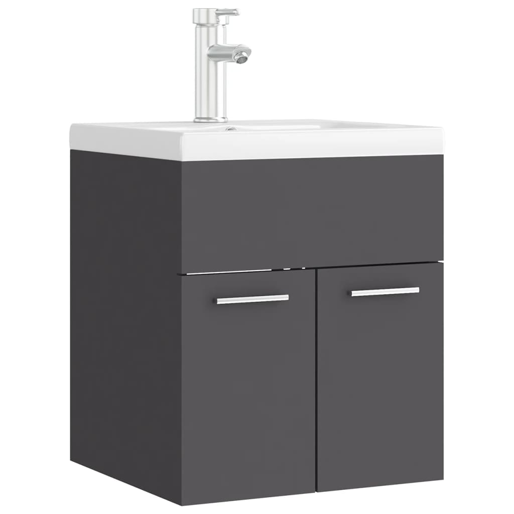 Sink Cabinet with Built-in Basin Grey Engineered Wood