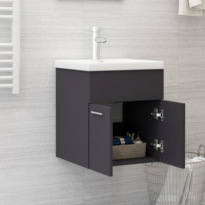 Sink Cabinet with Built-in Basin Grey Engineered Wood