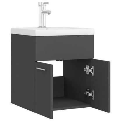 Sink Cabinet with Built-in Basin Grey Engineered Wood