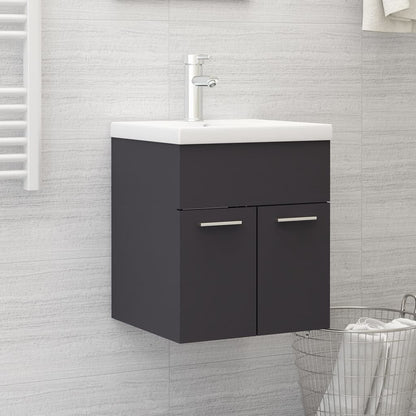 Sink Cabinet with Built-in Basin Grey Engineered Wood