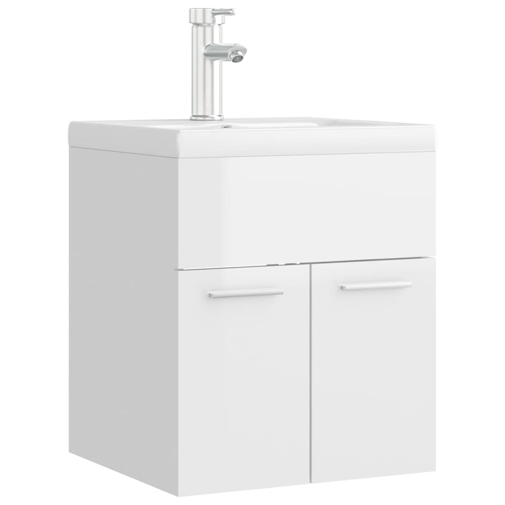 Sink Cabinet with Built-in Basin High Gloss White Engineered Wood