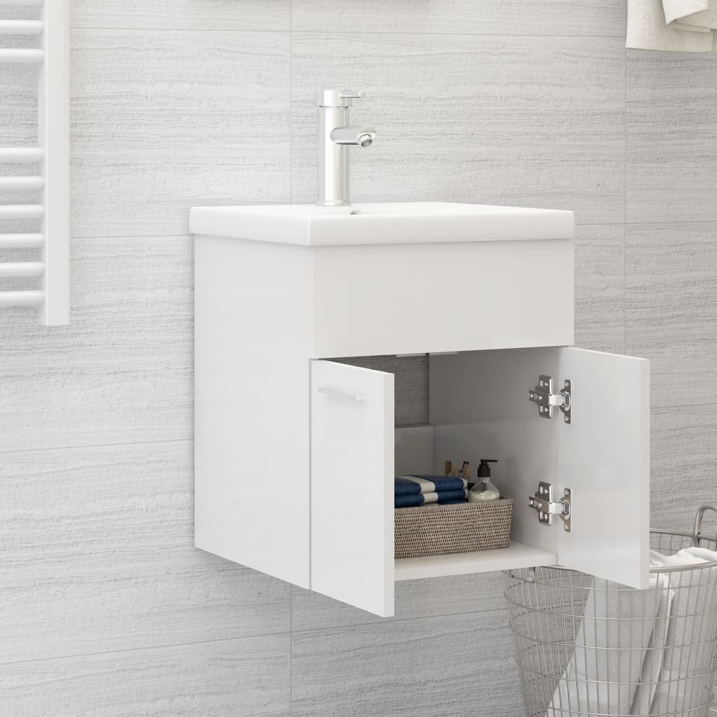 Sink Cabinet with Built-in Basin High Gloss White Engineered Wood