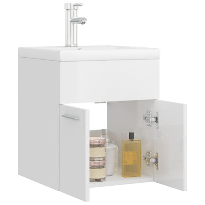 Sink Cabinet with Built-in Basin High Gloss White Engineered Wood