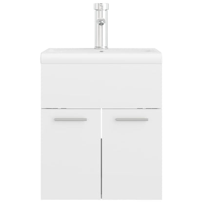 Sink Cabinet with Built-in Basin High Gloss White Engineered Wood