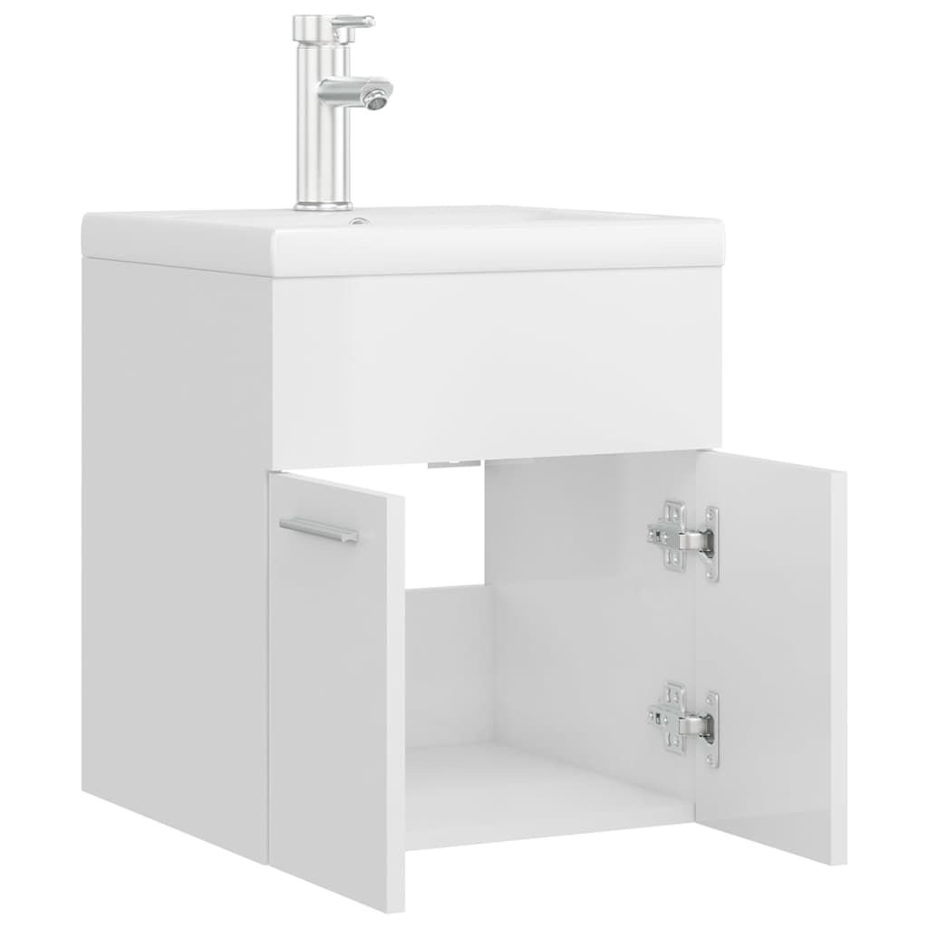 Sink Cabinet with Built-in Basin High Gloss White Engineered Wood