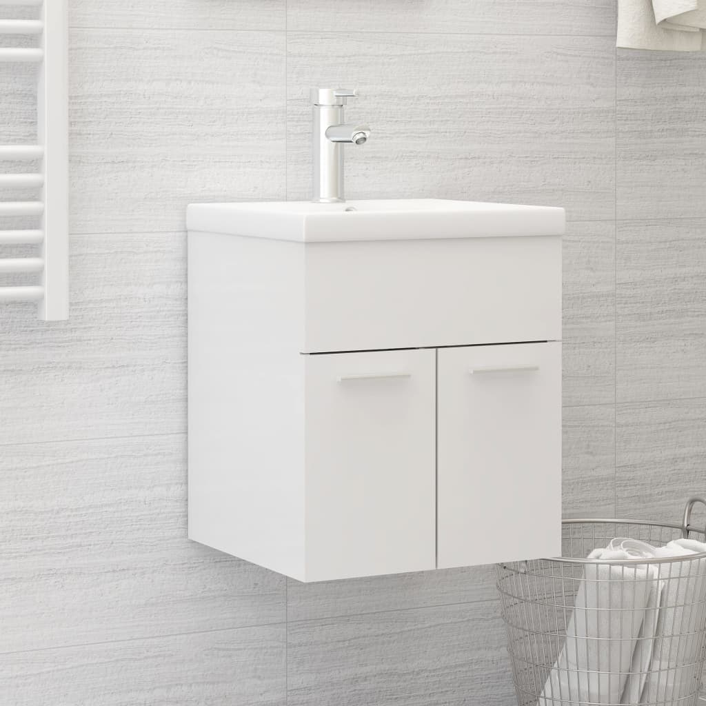 Sink Cabinet with Built-in Basin High Gloss White Engineered Wood