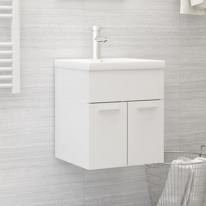 Sink Cabinet with Built-in Basin High Gloss White Engineered Wood