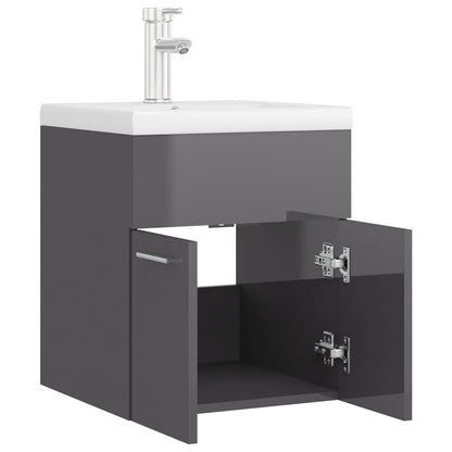 Sink Cabinet with Built-in Basin High Gloss Grey Engineered Wood