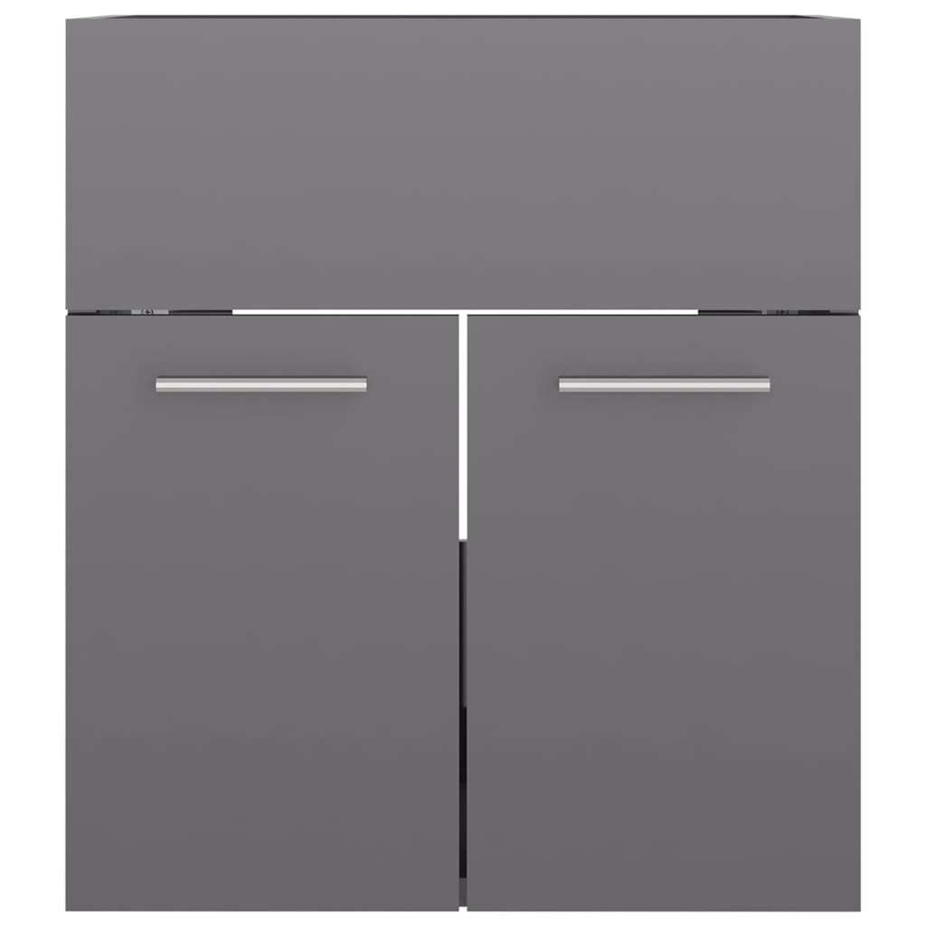 Sink Cabinet with Built-in Basin High Gloss Grey Engineered Wood