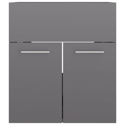 Sink Cabinet with Built-in Basin High Gloss Grey Engineered Wood