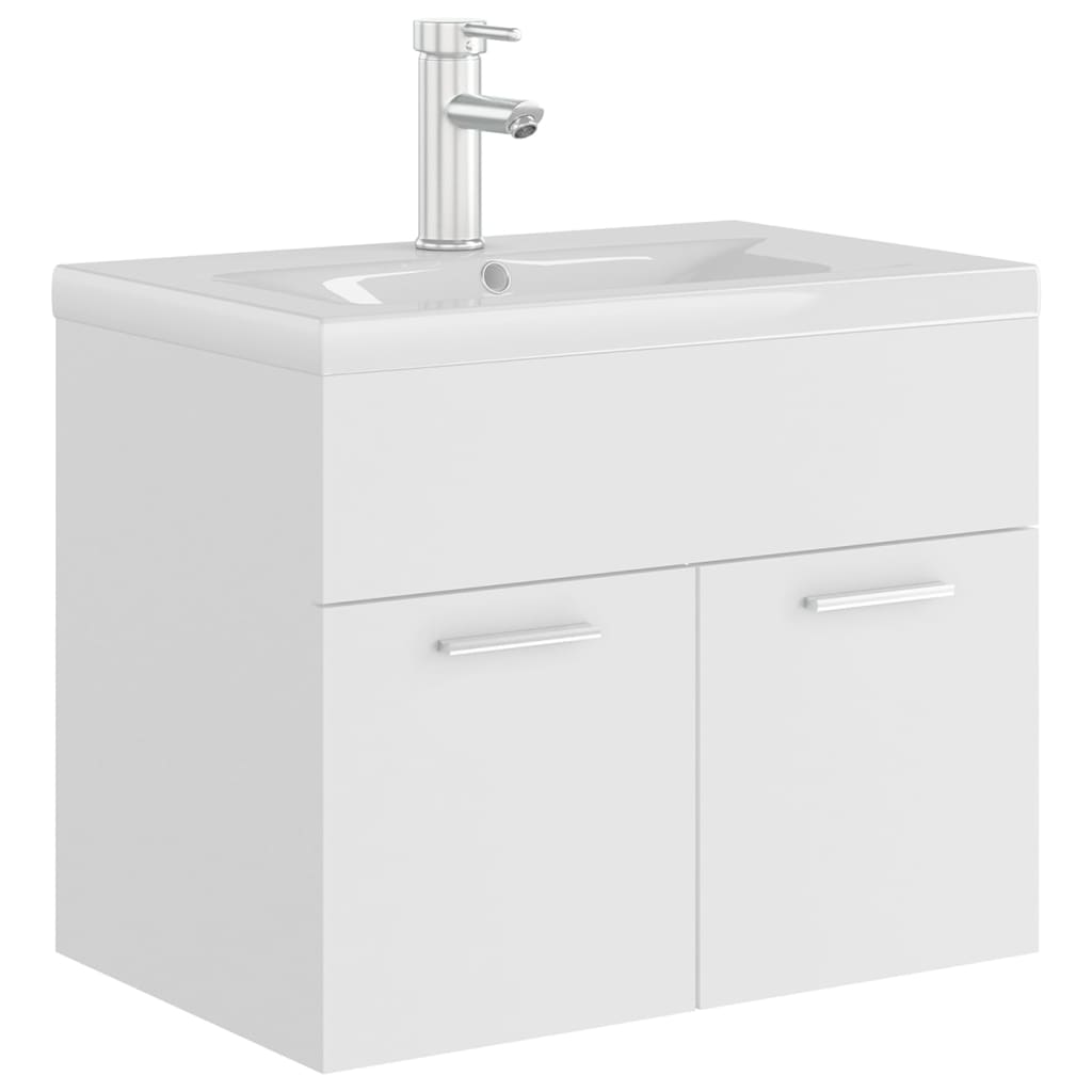 Sink Cabinet with Built-in Basin White Engineered Wood