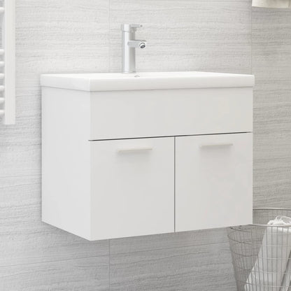 Sink Cabinet with Built-in Basin White Engineered Wood