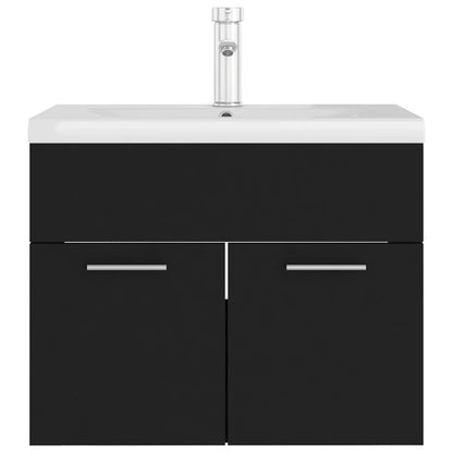 Sink Cabinet with Built-in Basin Black Engineered Wood