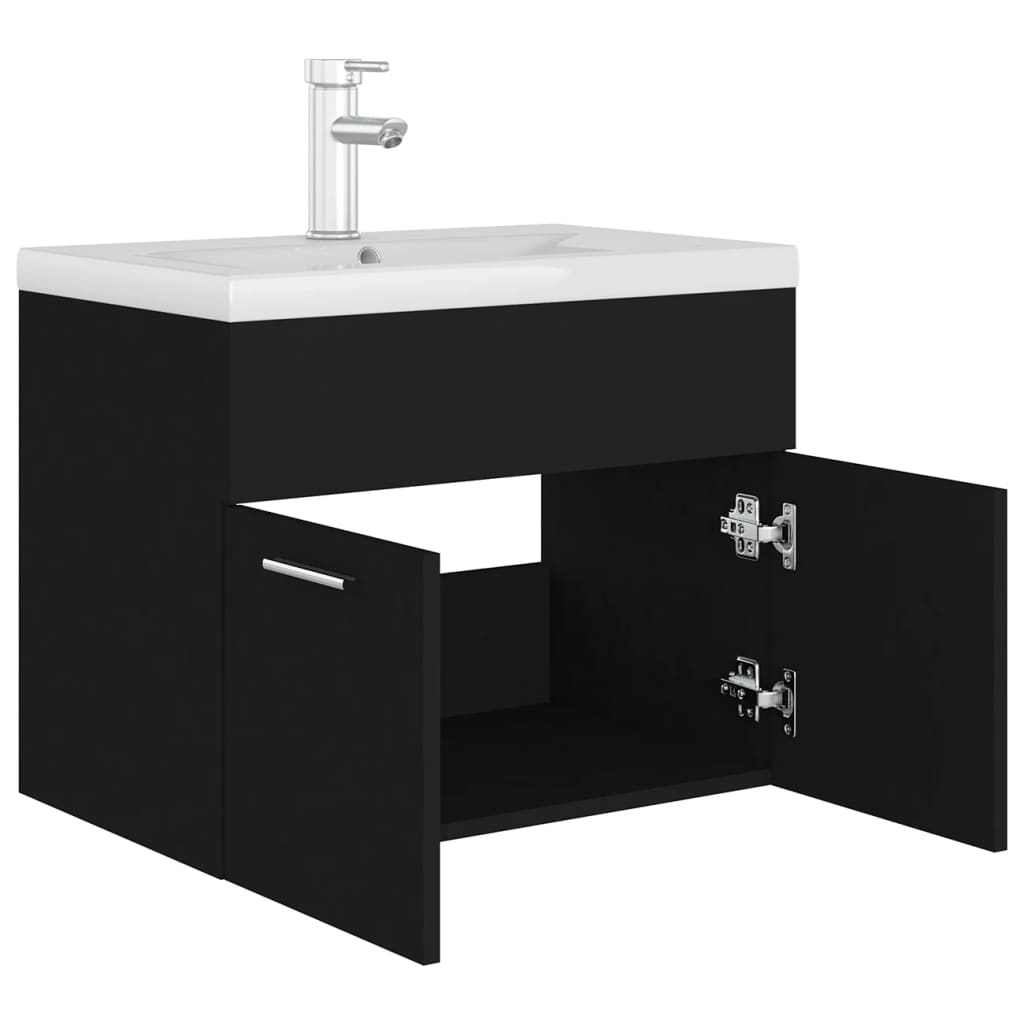 Sink Cabinet with Built-in Basin Black Engineered Wood