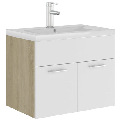 Sink Cabinet with Built-in Basin White and Sonoma Oak Engineered Wood