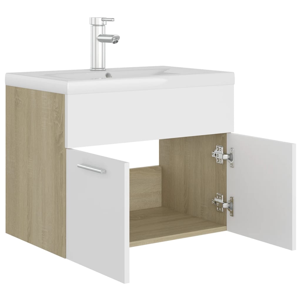 Sink Cabinet with Built-in Basin White and Sonoma Oak Engineered Wood