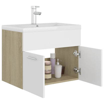 Sink Cabinet with Built-in Basin White and Sonoma Oak Engineered Wood