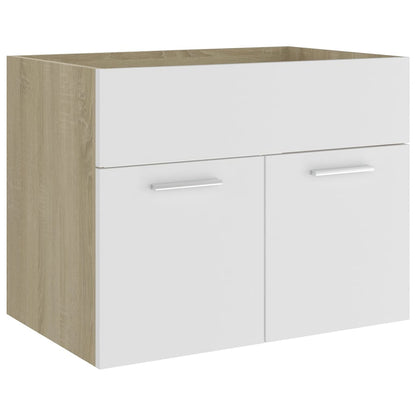 Sink Cabinet with Built-in Basin White and Sonoma Oak Engineered Wood