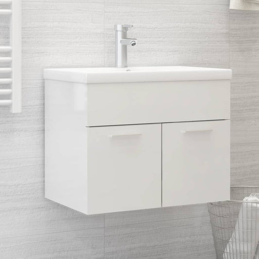 Sink Cabinet with Built-in Basin High Gloss White Engineered Wood