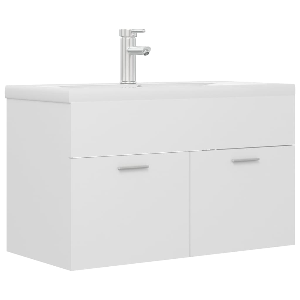 Sink Cabinet with Built-in Basin White Engineered Wood