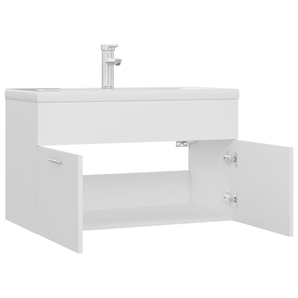 Sink Cabinet with Built-in Basin White Engineered Wood