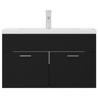 Sink Cabinet with Built-in Basin Black Engineered Wood