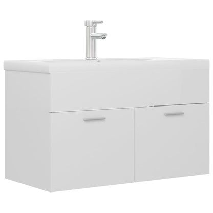 Sink Cabinet with Built-in Basin High Gloss White Engineered Wood