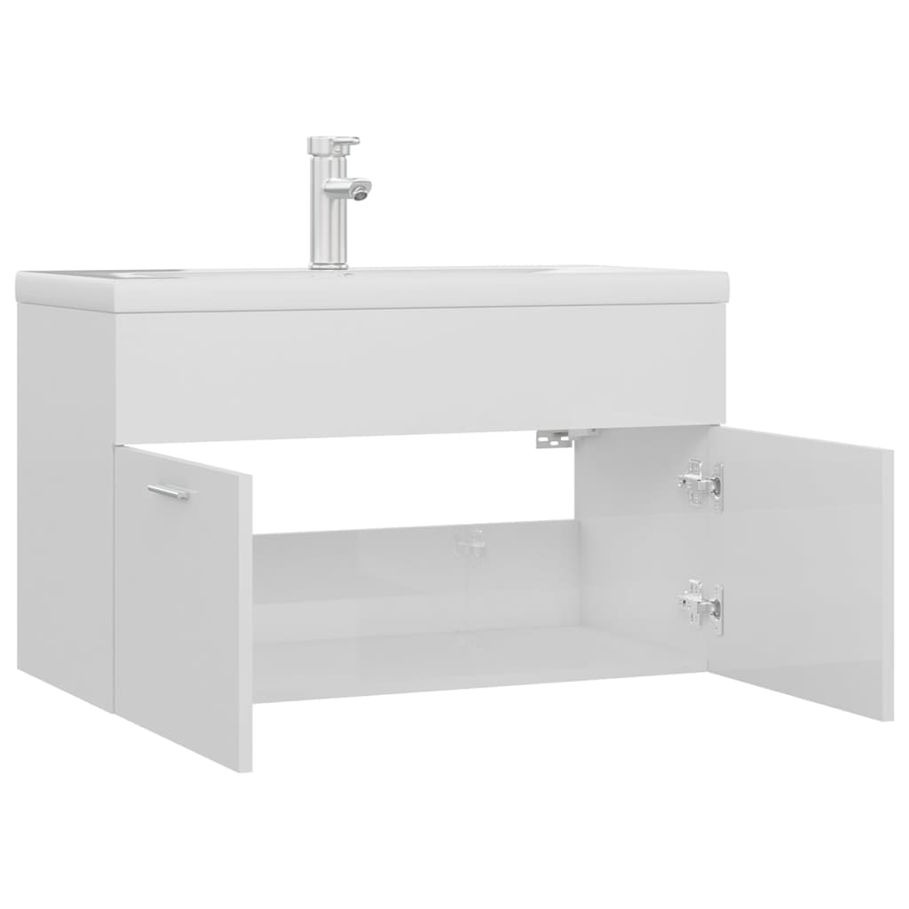 Sink Cabinet with Built-in Basin High Gloss White Engineered Wood