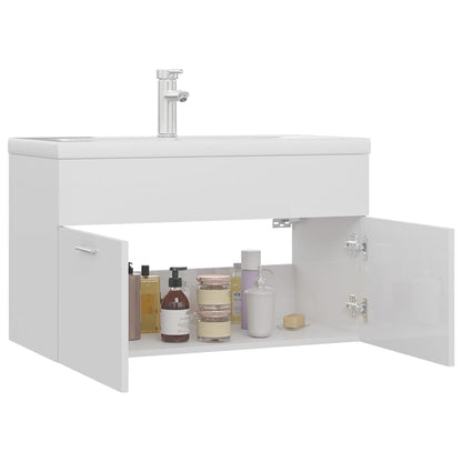 Sink Cabinet with Built-in Basin High Gloss White Engineered Wood