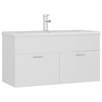 Sink Cabinet with Built-in Basin White Engineered Wood