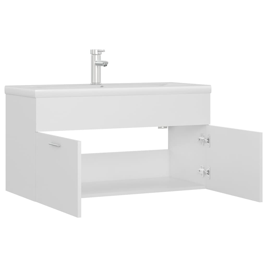 Sink Cabinet with Built-in Basin White Engineered Wood