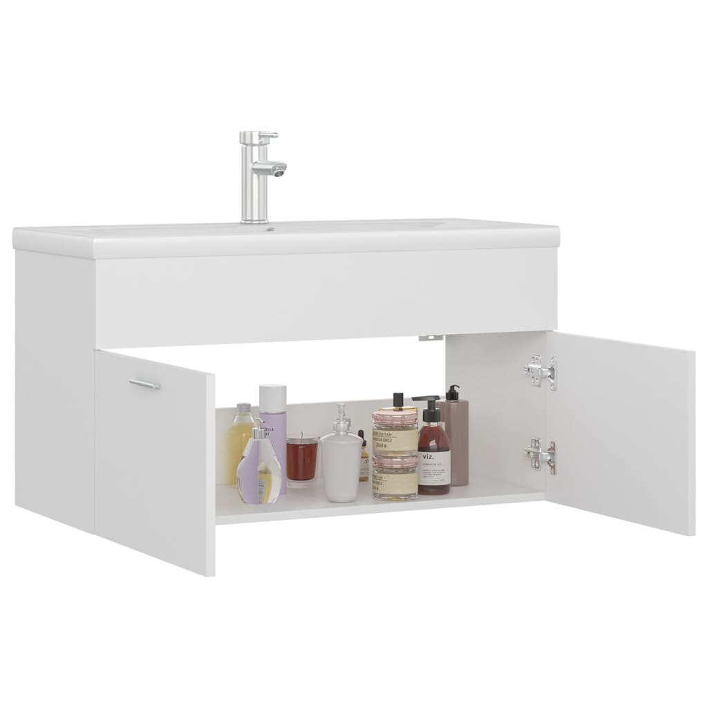 Sink Cabinet with Built-in Basin White Engineered Wood